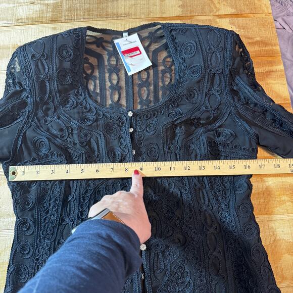 Nordstrom Rack Women's Euro 38 US 8 Black Sheer Applique Jacket/Top Buttons NWT - Picture 7 of 7